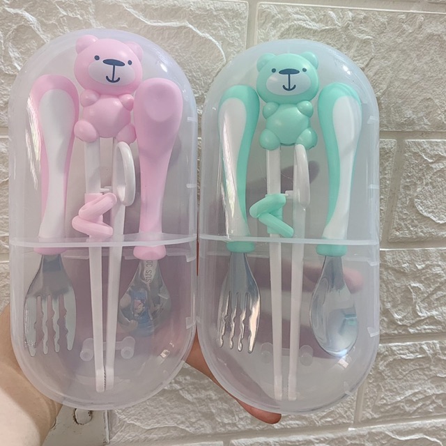 Hộp đũa tập ăn thìa rĩa gấu cho bé