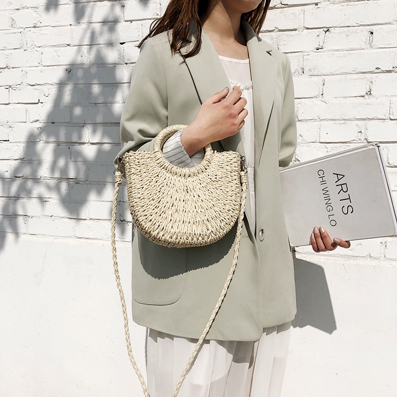 Túi cói đeo chéo - hình bán nguyệt nhỏ - quai tròn cầm tay - Size S