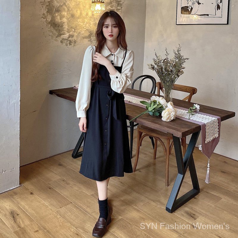 Váy Phong Cách Tiểu Thư Với Thiết Kế Cổ Sơ Mi Ống Dài Bên Ngoài Là Hai Dây