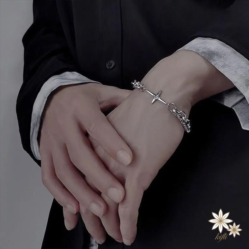 Lắc tay thép titan hai lớp phong cách hip hop cổ điển sành điệu