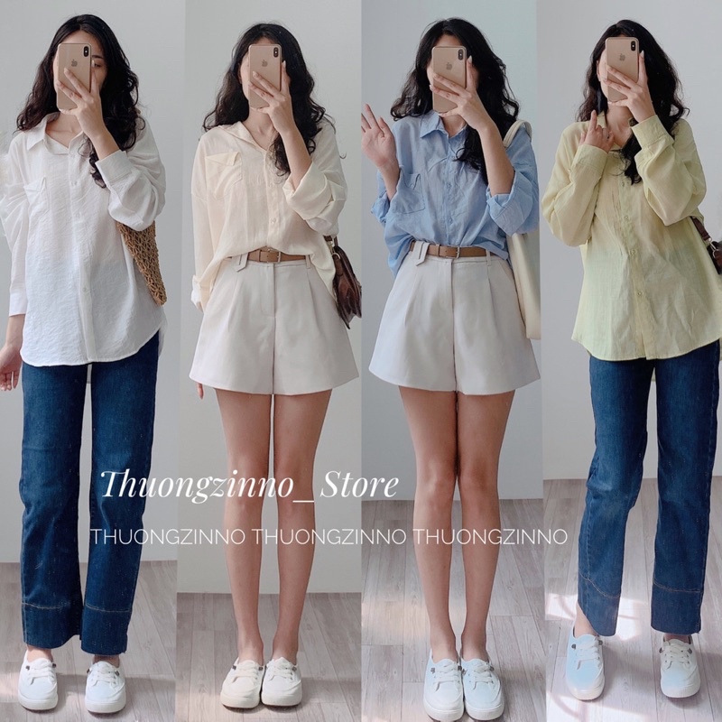 [Ảnh thật/Video]Áo sơ mi lụa đũi thiết kế nắp túi cách điệu siêu xinh