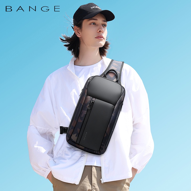 BANGE Túi đeo chéo nam cao cấp túi đeo ngực dung tích lớn thời trang túi đeo chéo một bên vai chống nước Túi ngực nam