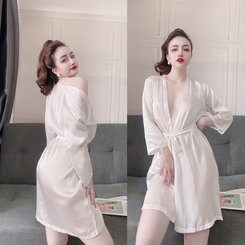Áo choàng ngủ 💋FREE SHIP 💋 Áo choàng chifon  phối satin kèm quần 🍀 | BigBuy360 - bigbuy360.vn