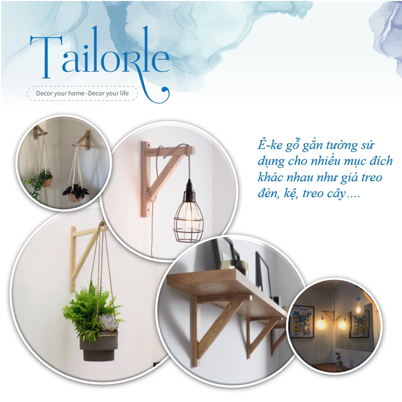 【TAILORLE】Eke gỗ cao su, giá đèn treo tường trang trí, decor trang trí phòng ngủ phong cách