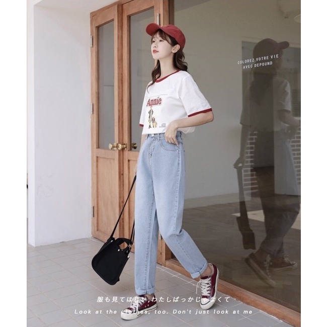 Quần jeans ống suông rộng nữ cạp cao, Quần bò nu ống rộng lưng cao, vải jean dày đẹp ,dáng suông - QT11