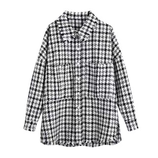 Sơmi dạ tweed kẻ caro