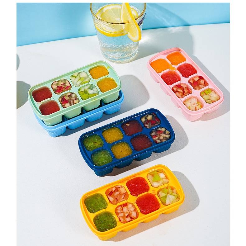 Khuôn Silicone Làm Đá 8 Ngăn Có Nắp Đậy Tiện Dụng