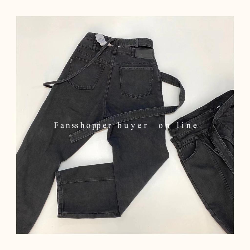 Quần Jean Dài Dáng Suông Rộng Phối Dây Ruy Băng Cá Tính