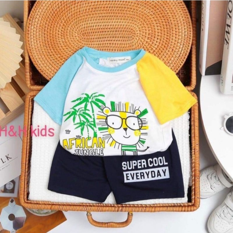 Bộ cộc tay bé trai Minky mom thun lạnh họa tiết hoạt hình