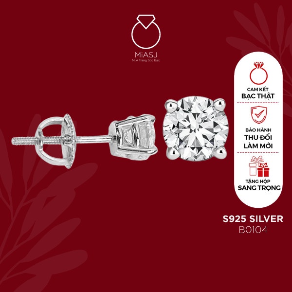 Bông tai nữ Bạc Ý S925 MiASJ khuyên nụ tròn 4 chấu basic, bông chốt vặn xoàng trang sức bạc cao cấp - B0104
