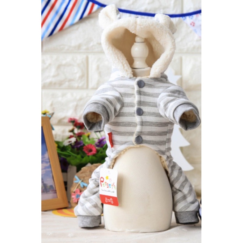 Bộ 4 chân gấu kẻ ngang có mũ