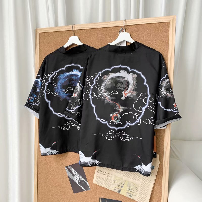 Men's Fashion Dragon Print Short Sleeve Shirt