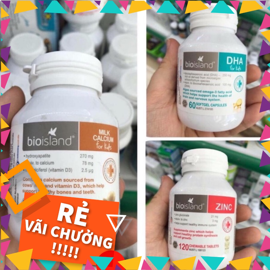 Bộ Ba Siêu Cấp Dha + Canxi BioIsland + Kẽm ZinC Cho Trẻ Từ 0 Tháng Trở Lên [ShopBabyFun]