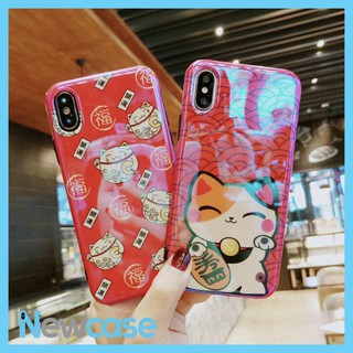 Ốp lưng dẻo đôi mèo thần tài mặt lưng bóng kính - Iphone 6, 6plus, 7, 7plus, 8, 8plus, X