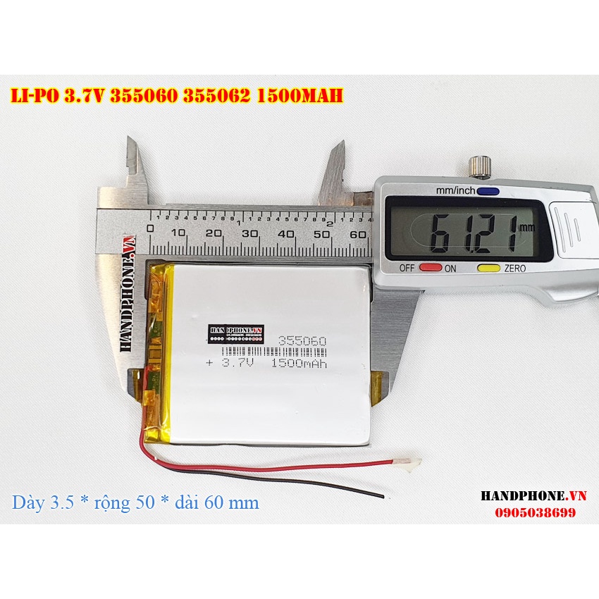 Pin sạc Li-Po 3.7V 1500mAh 355060 355062 (Lithium Polyme) cho Điện Thoại, Loa Bluetooth, Camera Hành Trình, Khoá Vân Tay