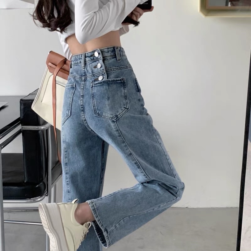 Quần Jean Cạp Cao Tôn Dáng Cúc Sau Cá Tính Size Nhỏ Cho Nữ Từ 1m45 Size XS S