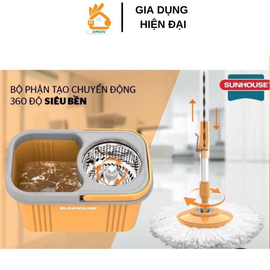 Bộ Lau Nhà Xoay 360 Độ, Cây Lau Nhà 360 SUNHOUSE KS-CL350PO, Bảo hành 6 Tháng, Hàng Chính Hãng