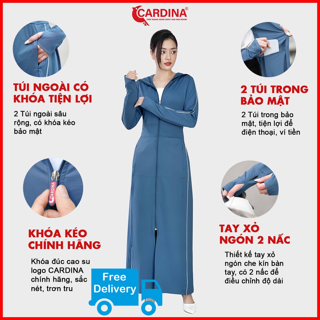 Áo choàng chống nắng Cardina hai lớp có viền