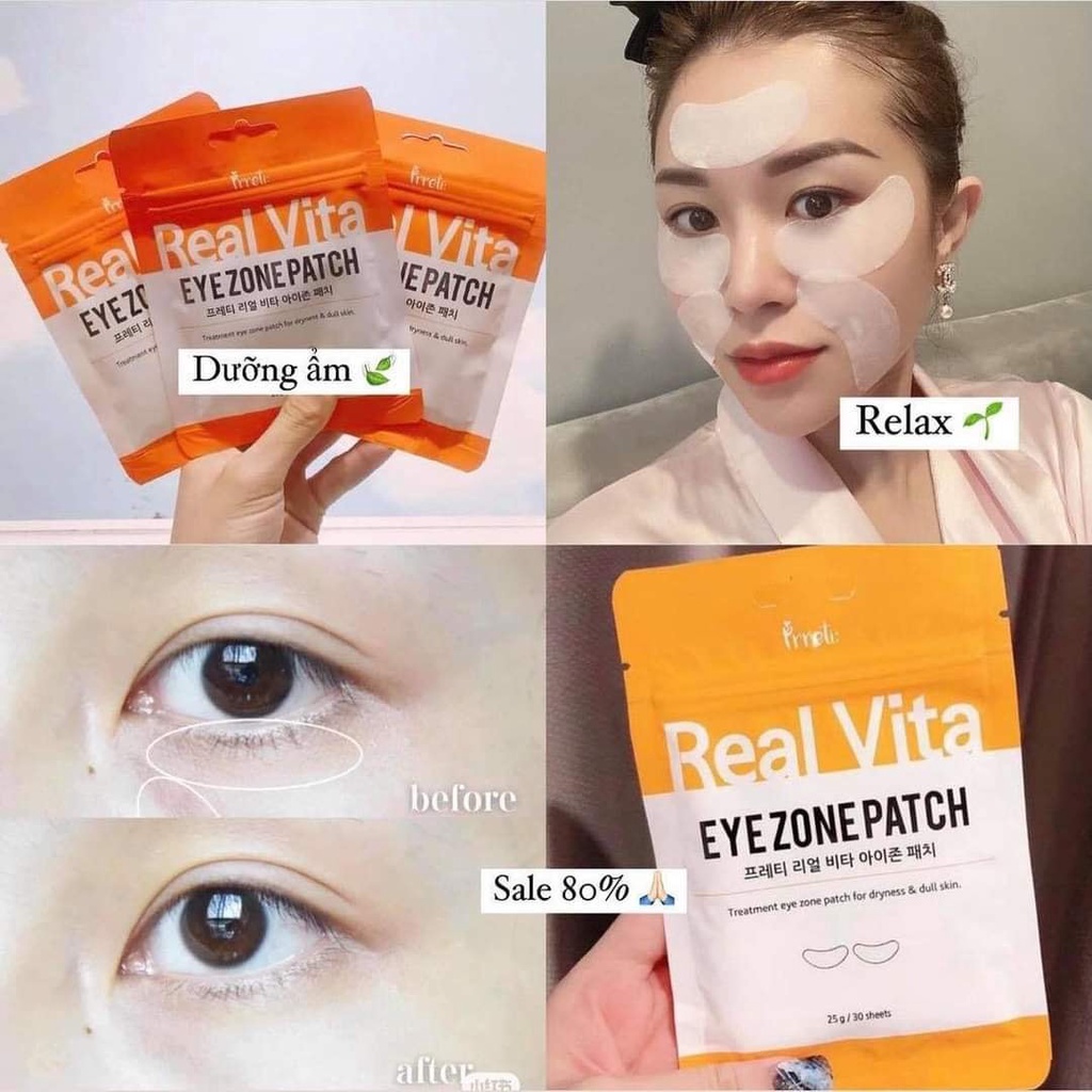 Mặt nạ mắt PRRETI real vita eyezone patch túi 30 miếng