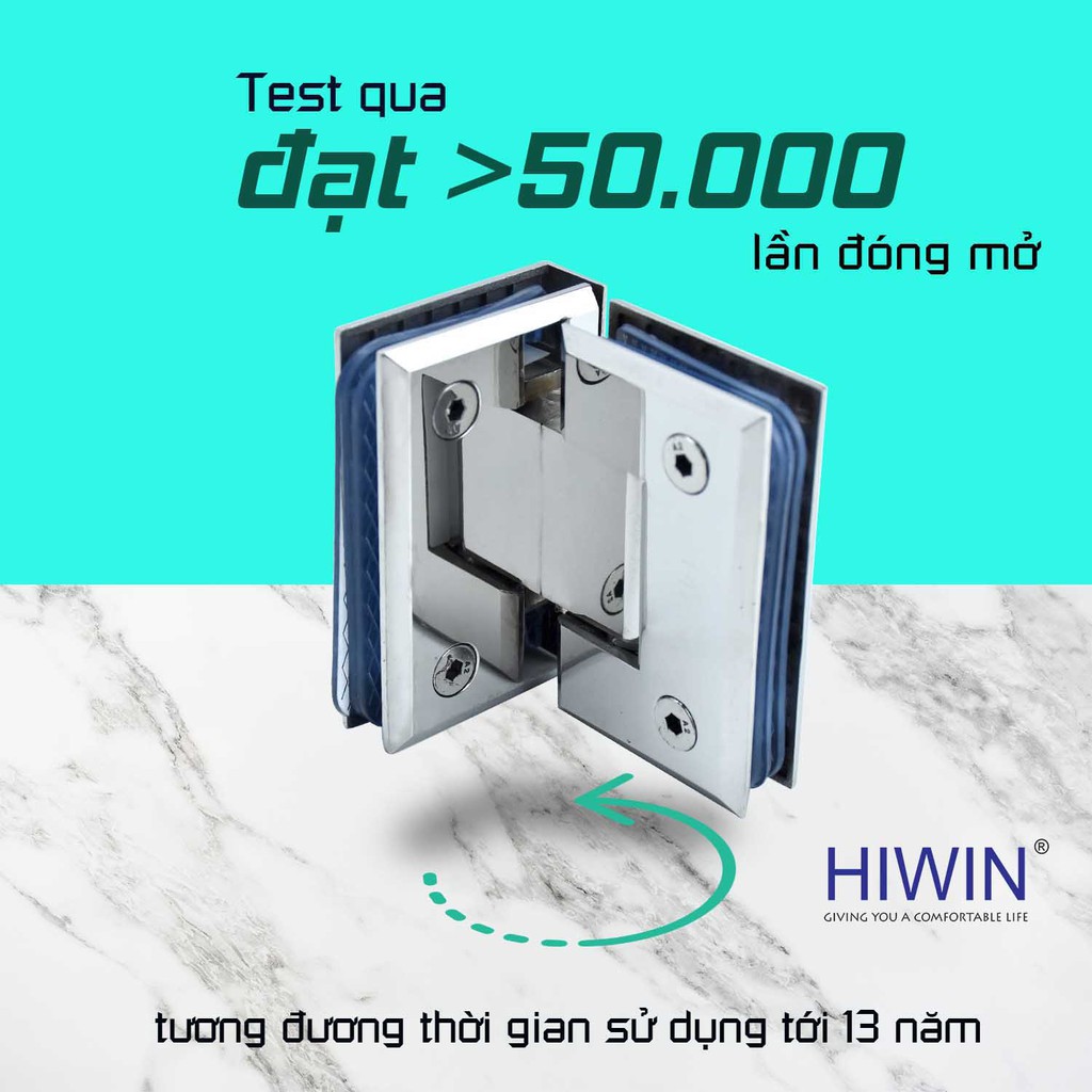 Bản lề phòng tắm kính 90 độ cạnh vát mặt gương inox 304 Hiwin HG-011 (dày 5 mm)