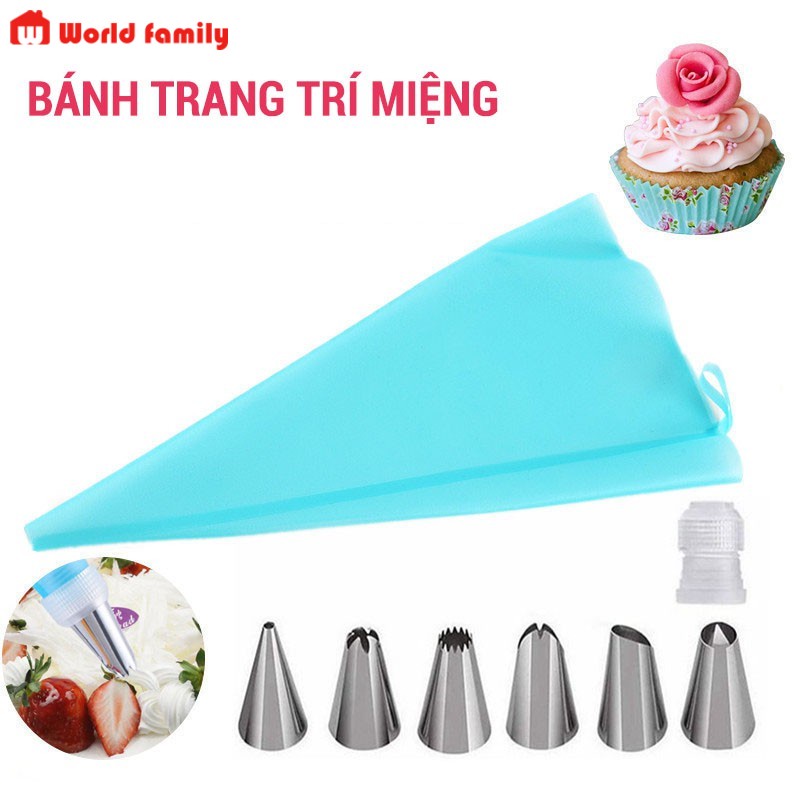 [siêu rẻ] Bộ 8 Đuôi Bắt Kem Kèm Túi TPU Dụng Cụ Làm Bánh Các Mẫu Đui Bắt Kem Thông Dụng