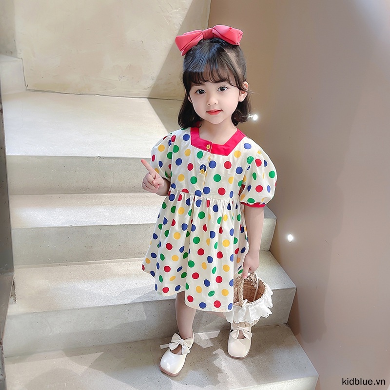 Đầm Công Chúa Họa Tiết Chấm Bi Nhiều Màu Dễ Thương Phong Cách Hàn Quốc Cho Bé Gái