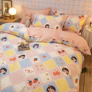 Vải may chăn ga áo gối,gối ôm khổ 2m35 hình cô gái caro