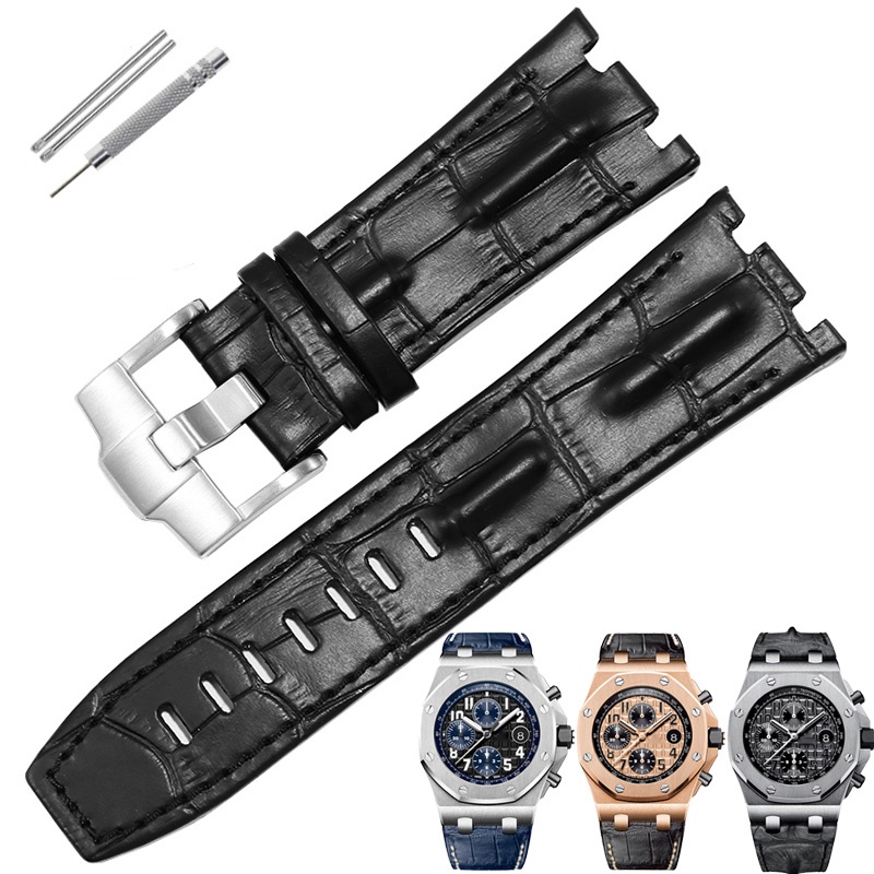 Dây Đeo Bằng Da Thật Màu Đen / Nâu / Xanh Dương Cho AP 15703 Royal Oak Offhore Series 28mm