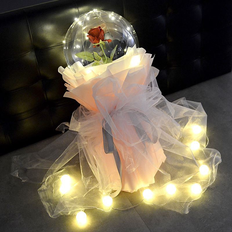 Bong Bóng Trong Suốt Có Đèn LED Hình Hoa Hồng Trang Trí Tiệc