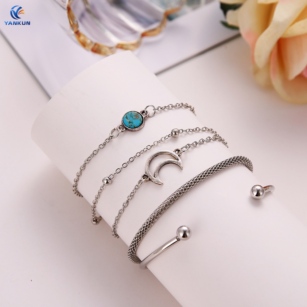 Set 5 Vòng Tay Đính Hạt Ngọc Lam Kiểu Dáng Mới