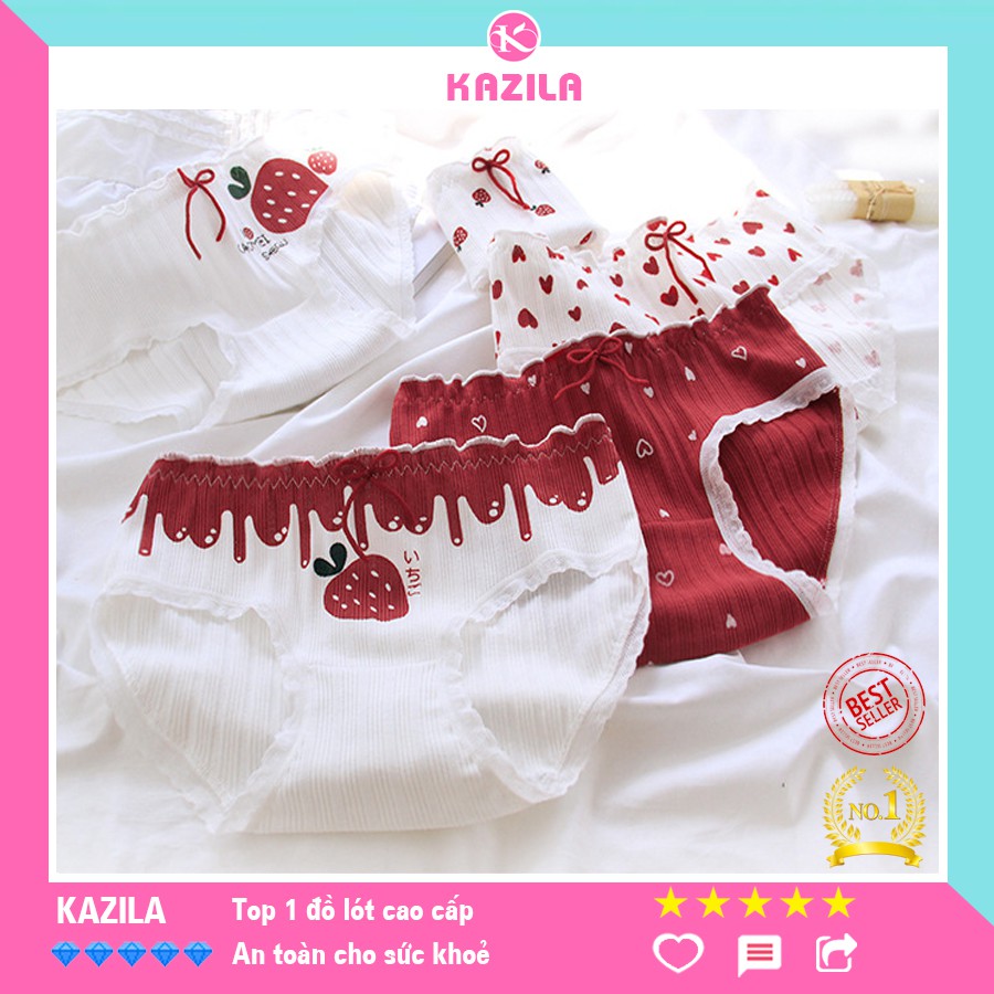 Quần lót nữ hình quả dâu cạp nhúm dễ thương, quần lót cotton xuất Nhật Kazila QLH77