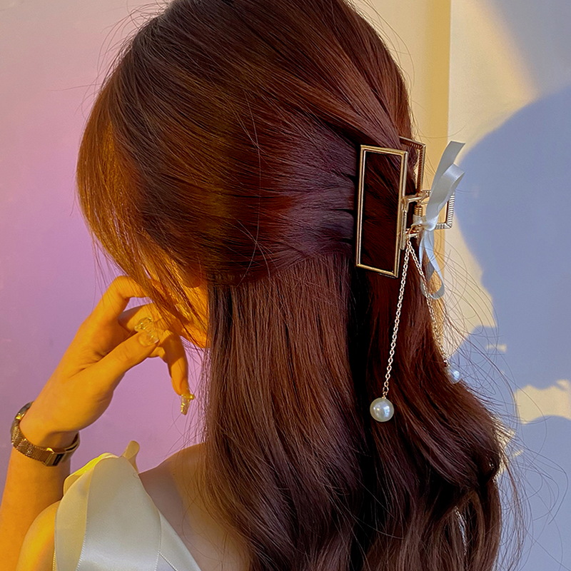 Kẹp tóc trang trí cây kéo đính ngọc trai nhân tạo thời trang phong cách Hàn Quốc 2021