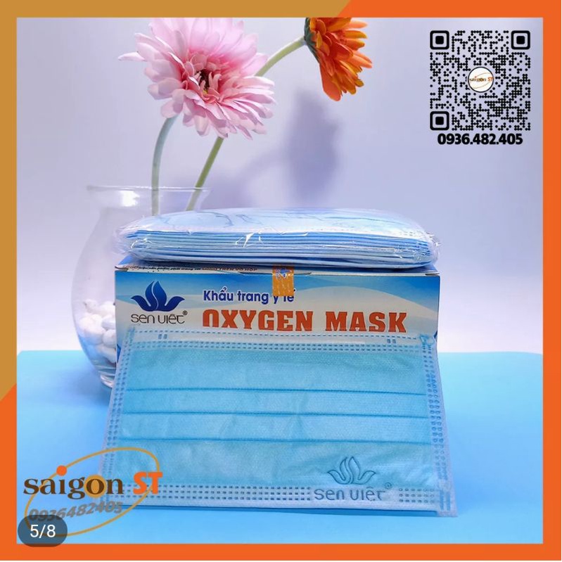 Hộp 50 cái, Khẩu trang y tế 4 lớp Sen Việt Oxygen Mask, khau trang y te sen viet 2D, kháng khuẩn chống bui thời trang