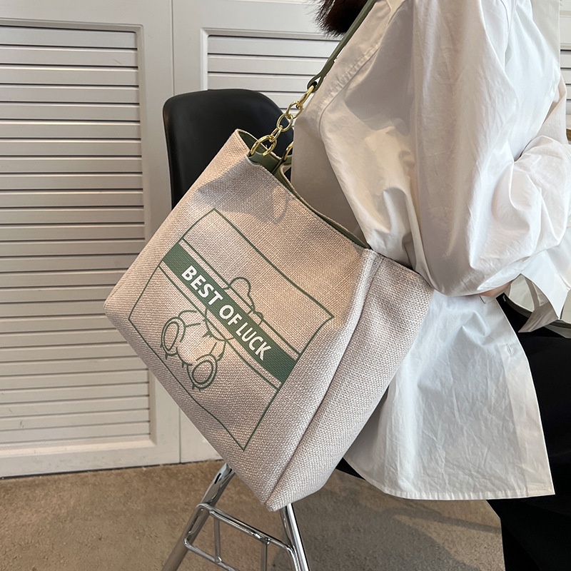 Túi đeo vai IELGY vải canvas cỡ lớn in họa tiết chữ cái hoạt hình thời trang tùy chọn màu sắc cho nữ