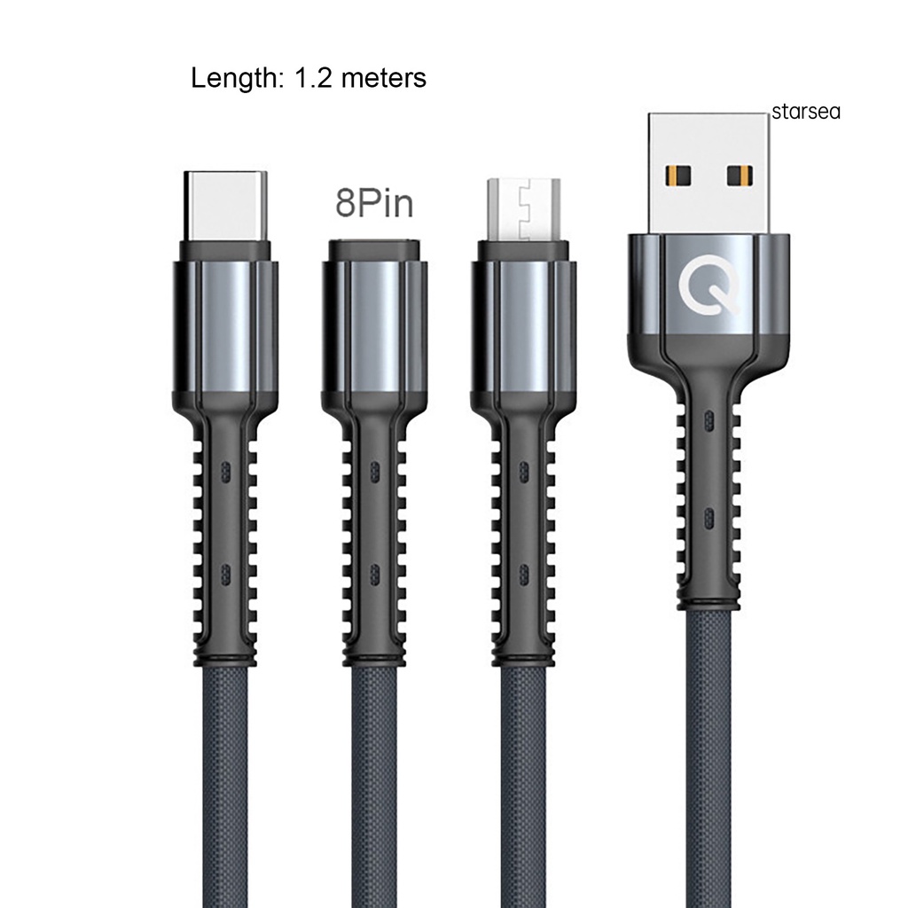 STSE QOOVI Data Cable 3-in-1 Universal 1.2m 3A 8PIN Micro USB Type-C Fast Charging Cord for Smartphone