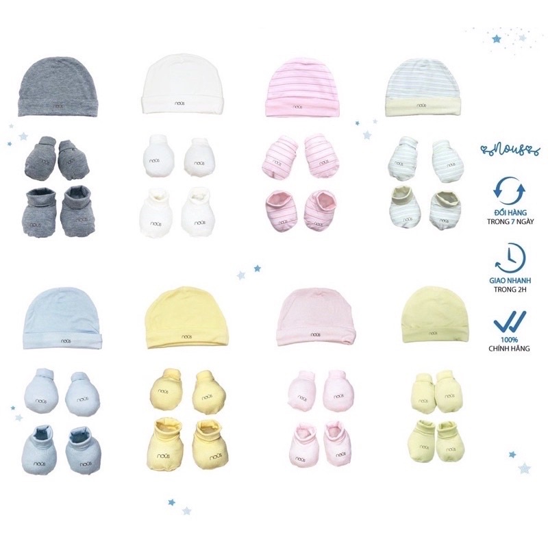 Nous set mũ, bao tay chân cho bé sơ sinh