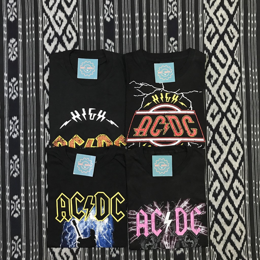 H&m acdc premium t-shirt free sticker tee lelaki black large plus size xs-xxxl 100% cotton dành cho nam giới quà tặng sinh nhật thông thường