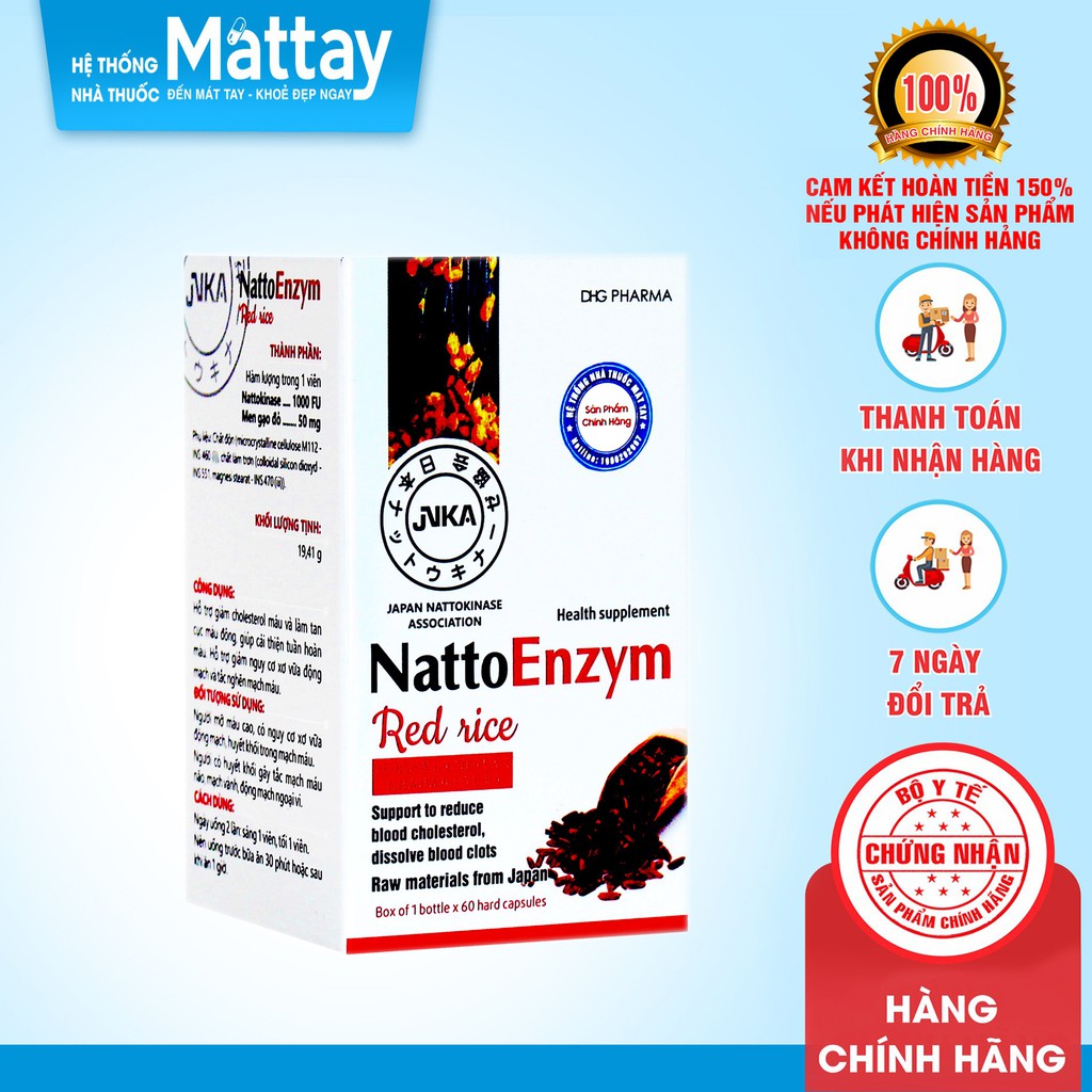 NattoEnzym Red Rice - DHG Pharma - Chai 60 Viên - Hỗ Trợ Giảm Cholesterol Máu, Làm Tan Cục Máu Đông | BigBuy360 - bigbuy360.vn