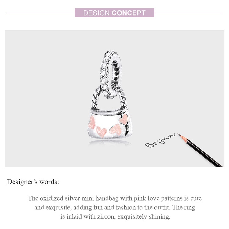 Mặt phụ kiện BAMOER SCC2153 925 bạc họa tiết trái tim thời trang