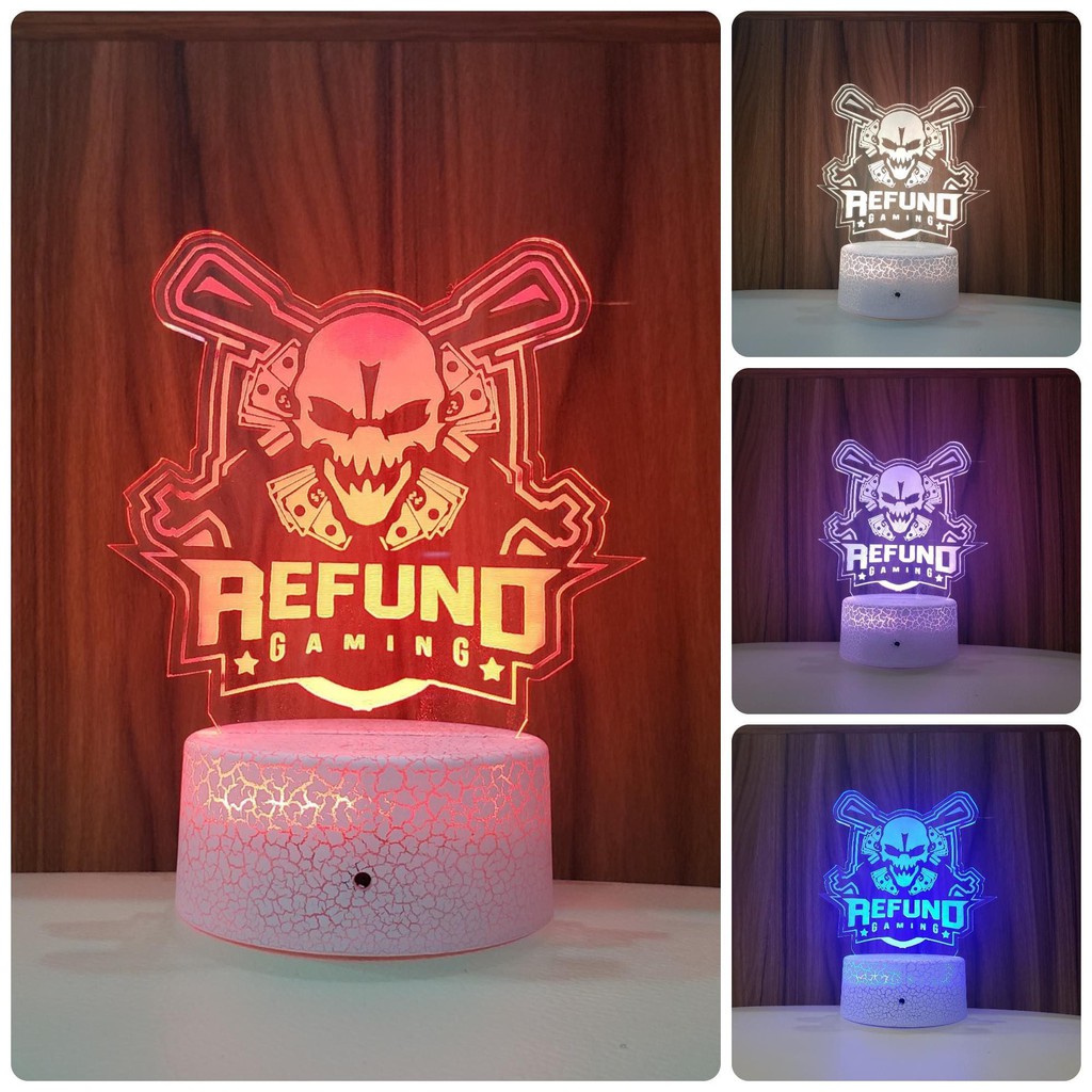 Đèn ngủ 3D led để bàn, trang trí cảm ứng 16 màu logo Refun gaming | Tặng kèm móc khóa 3D | Làm theo yêu cầu