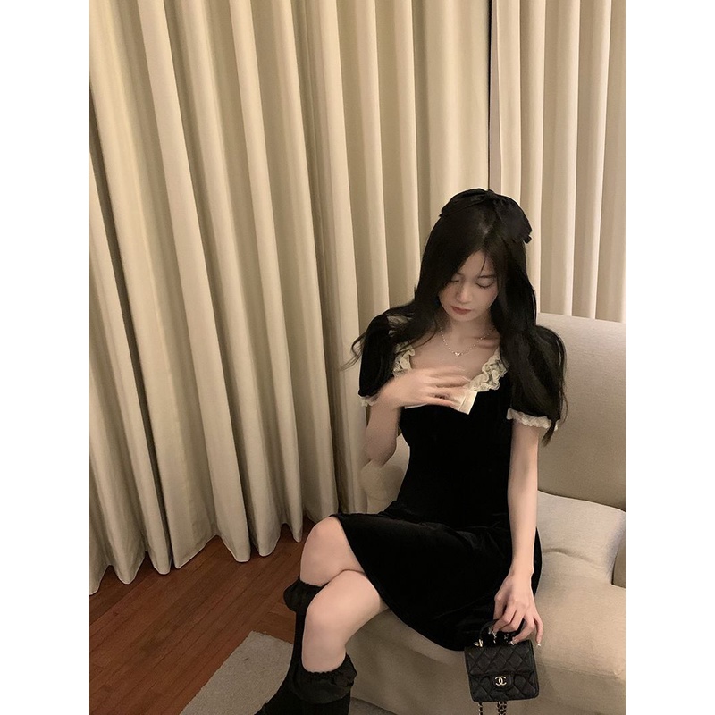 Đầm Nhung Ngắn Tay Dáng Ôm Thắt Nơ Eo Thời Trang Mùa Hè Dành Cho Nữ