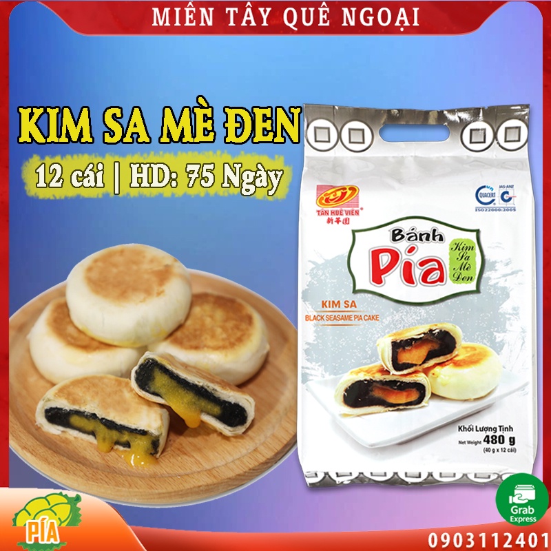 Bánh pía kim sa Mè đen - Tân Huê Viên - Túi 12 bịch 480g - Đặc sản Miền Tây Quê Ngoại