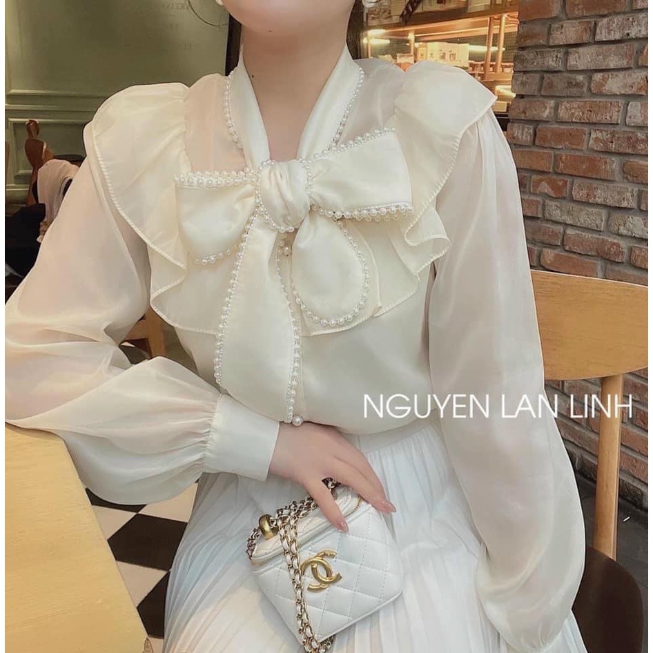 Áo sơ mi tơ cổ nơ ngọc tiểu thư (kèm ảnh thật và video)
