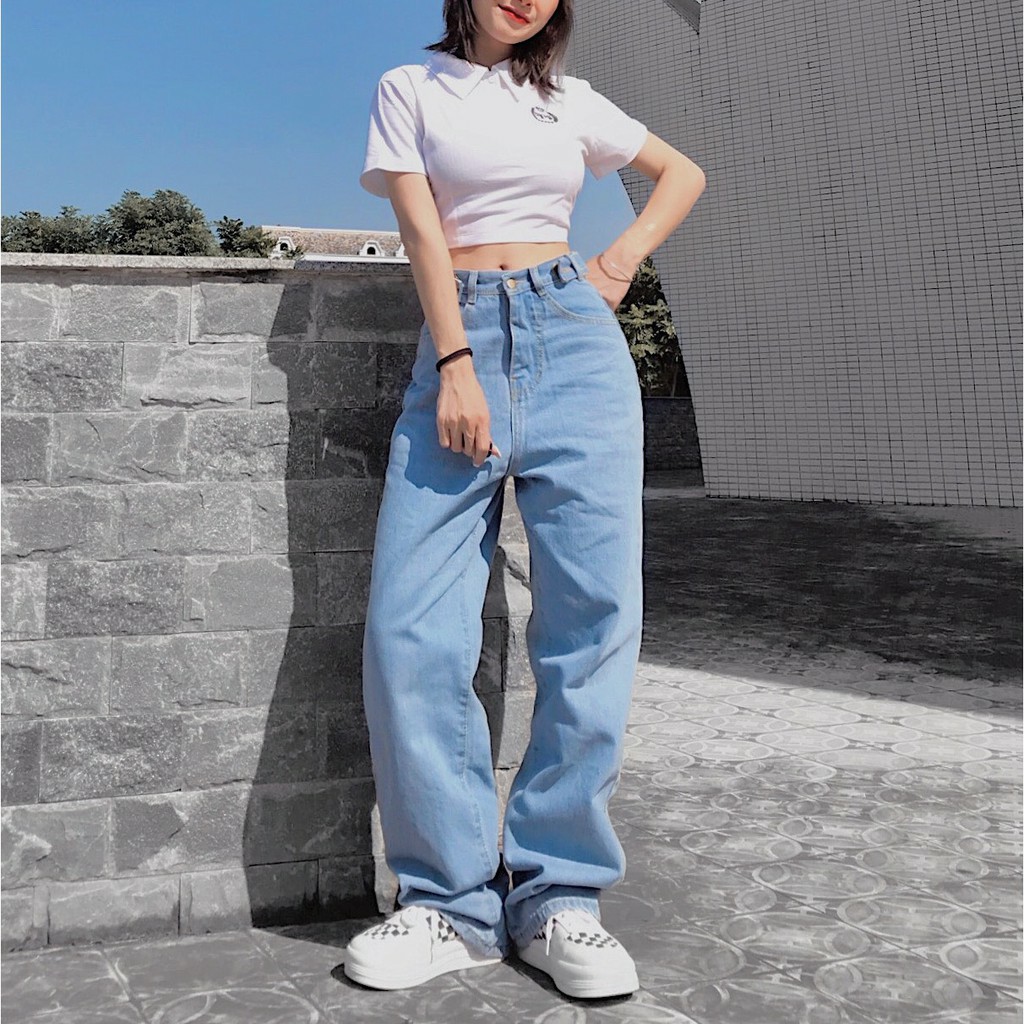 Quần Jeans Ống Suông Rộng SIMPLE JEAN Chất Bò Unisex (Gài nút 2 bên hông) 3 Màu - 548