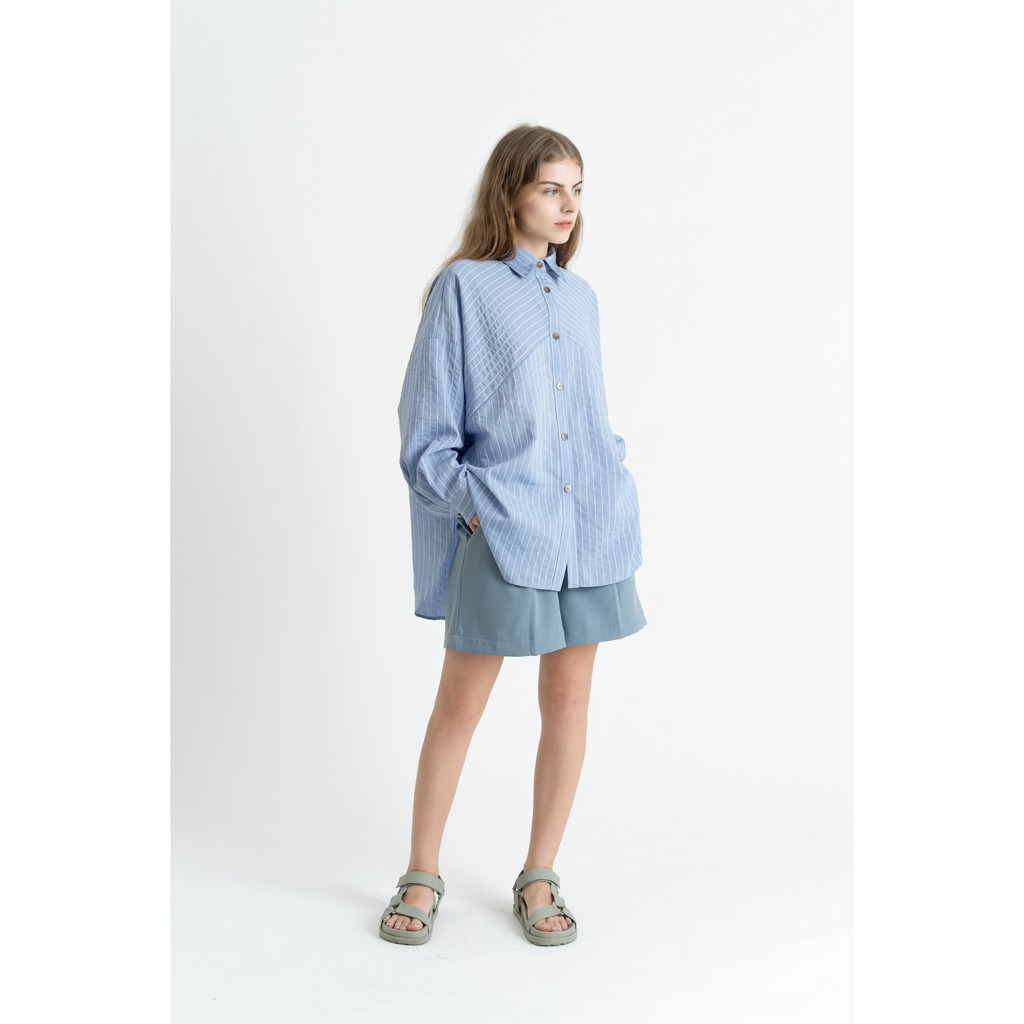 Áo sơ mi nữ KHÂU BY CQ sọc xanh Oversized