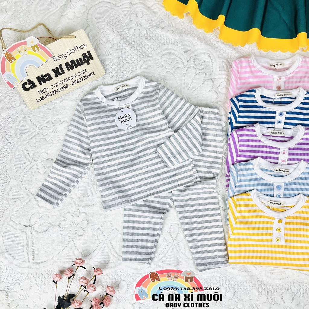 FULLSIZE(9-26KG)Bộ Minky Mom Thun Gân Dài Tay Hàng Chuẩn Hoạ Tiết Dể Thương Cho Bé Gái Bé Trai, Đủ Màu