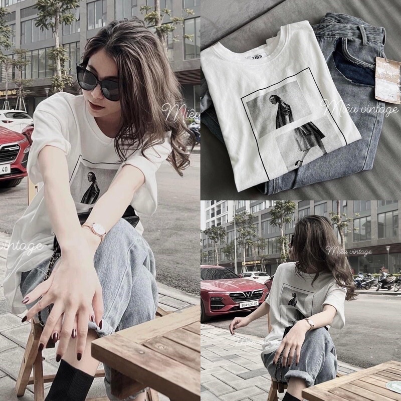 [Ảnh thật/hàng QC] Áo thun cotton khô hình cô gái hàng QC dày dặn