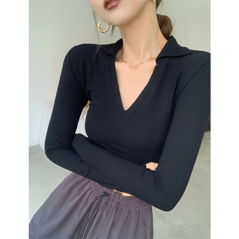 QKOOLE  Áo Thun Nữ Tay Ngắn Cổ Chữ V Thời Trang Hàn Quốc