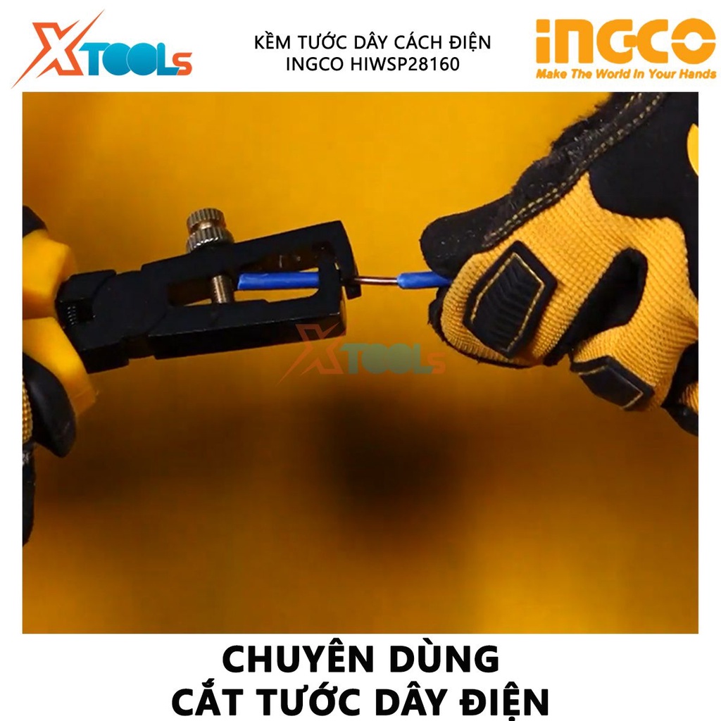 Kìm tuốt dây điện cao cấp cách điện INGCO HIWSP28160 | kềm cắt tuốt dây điện chiều dài kìm 6&quot; (160mm) tay cầm cách điện