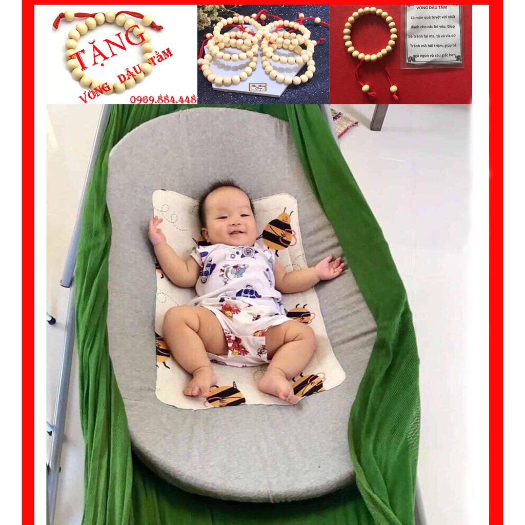 [Giá Xưởng] Bọc Lót Nôi tre - Hàng Đặt May - Nhiều mày sắc - Tặng vòng dâu tằm - Từ 0 - 24 Tháng tuổi